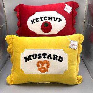 NWT Ketchup & Mustard Throw Pillow Set BFF Novelty Food Plush Target Disc.